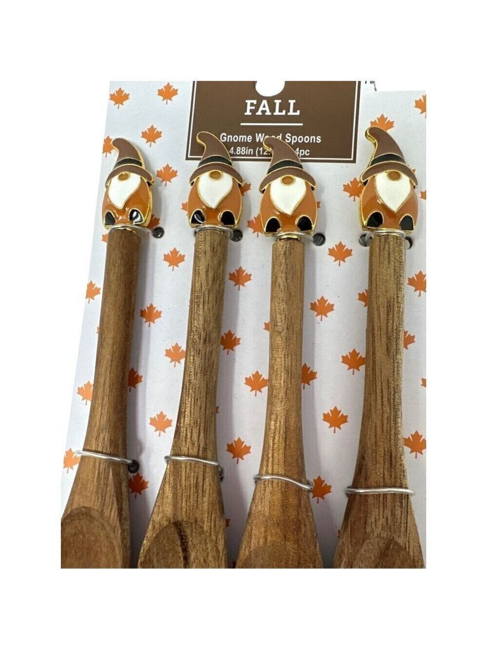Gnome Wood Spoon Set Of 4 Fall Autumn Country Farmhouse Modern Holiday New - Picture 8 of 9